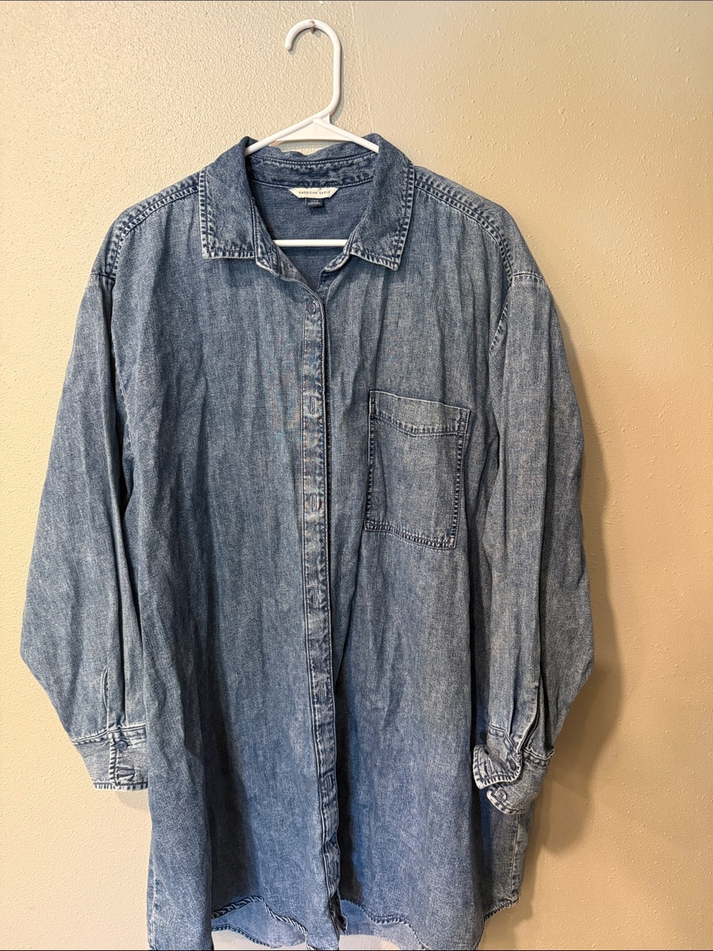 American Eagle Outfitters Light Blue Denim Button-Down Shirt